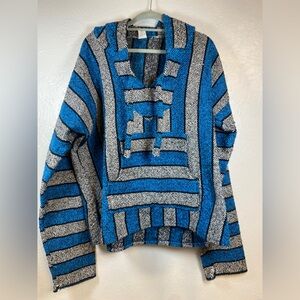 Artesanias Mickey Baja Hoodie Mens XLarge Blue Striped Acrylic Drug Rug Pullover